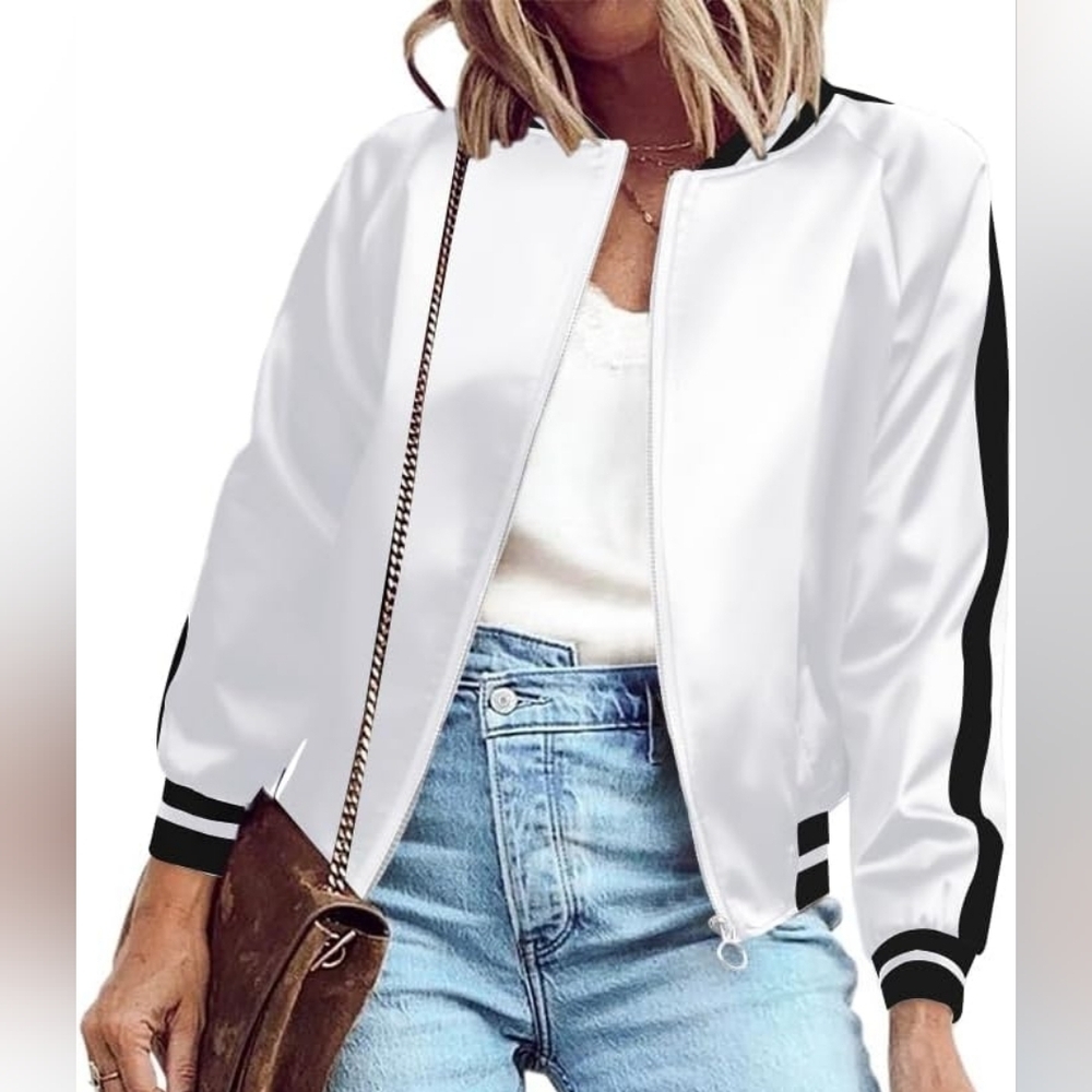 NWT Zeagoo Lightweight Bomber Zip Up Striped Jacket Size Medium